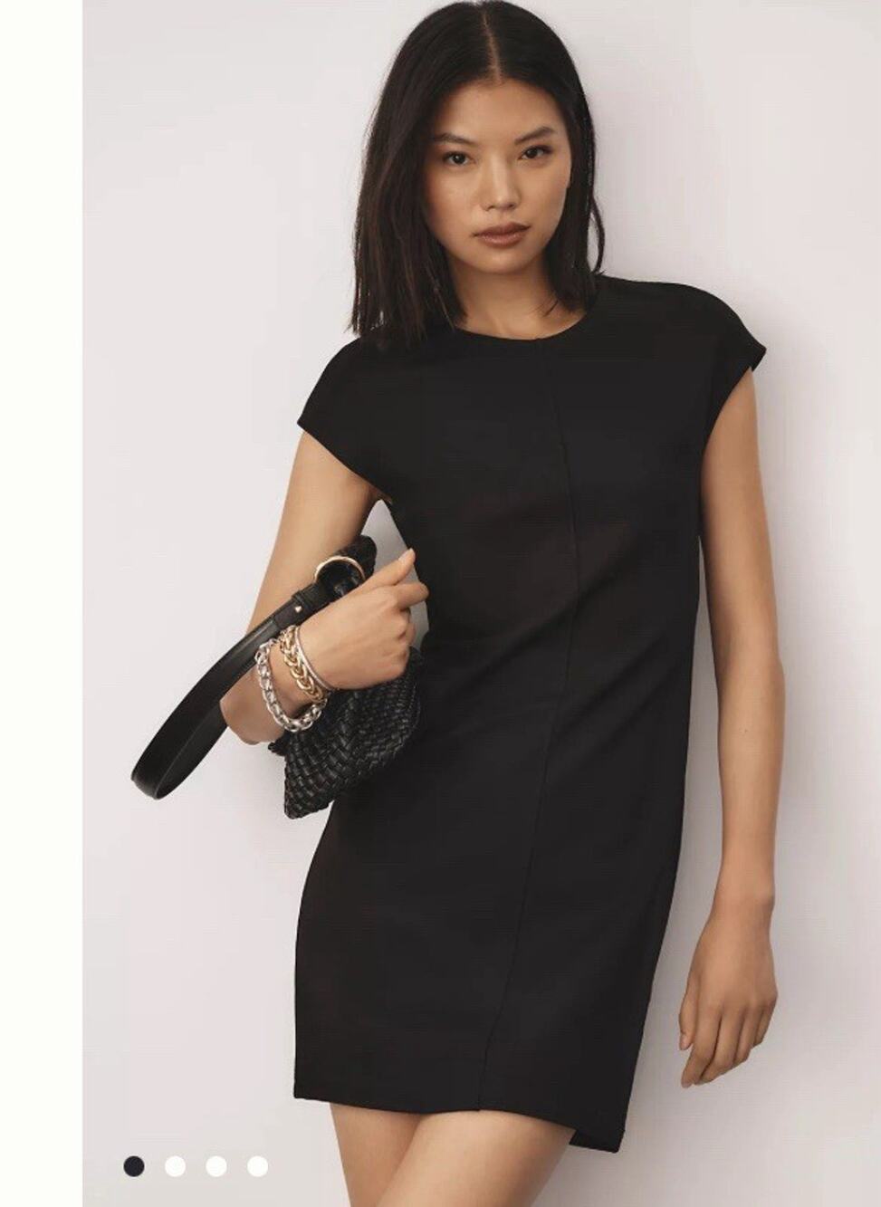 NWT Maeve by Anthropologie Black Cap-Sleeve Seamed Shift Mini Dress Size Medium